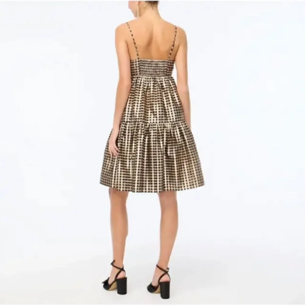 J Crew Lurex Metallic Gingham Tiered Mini Dress